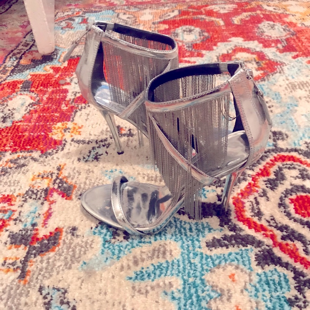 Brian Atwood Sexy Silver Fringe Sandals